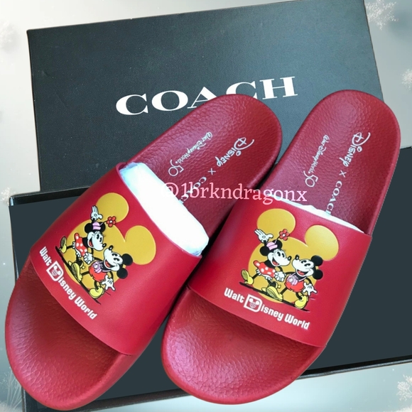 Coach x Disney 50th Anniversary Collab Limited Edition Red Slides Sandals - Picture 1 of 11